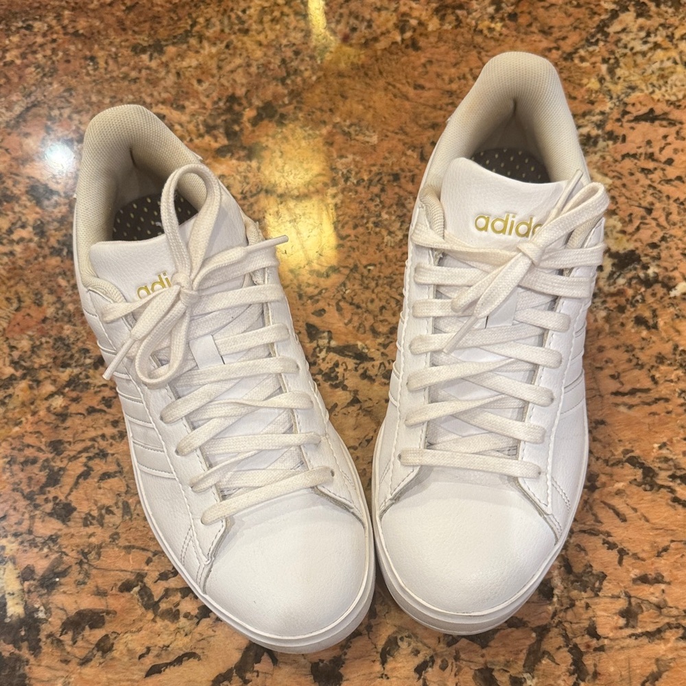 Adidas Women's White and Gold Sneakers
